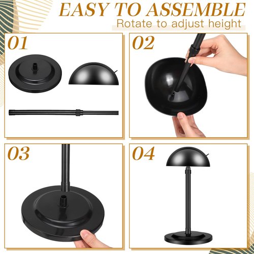 Tatuo 8 Pcs Wig Stand, 9.8"-18.9" Adjustable Height Wig Head Holder Portable Hat Display Stand Travel Storage Holder for Multiple Styling Practice DIY Non Slip Stable(Black)