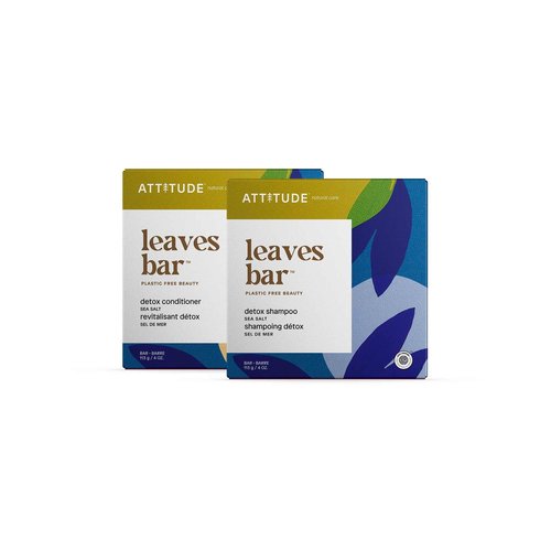 Bundle of ATTITUDE Hair Shampoo and Conditioner Bar, EWG Verified, Plant and Mineral-Based Ingredients, Plastic-free, Vegan Beauty Products, Detox, Sea Salt, 4 Oz