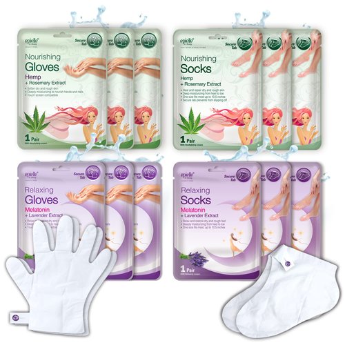 Epielle Relaxing & Nourishing Hand & Foot Masks for Dry, Overworked Skin, Self Care Gifts for Women, Spa Kit, Stocking Stuffers, Thanksgiving Essentials, 6 Moisturizing Gloves & 6 Moisturizing Socks