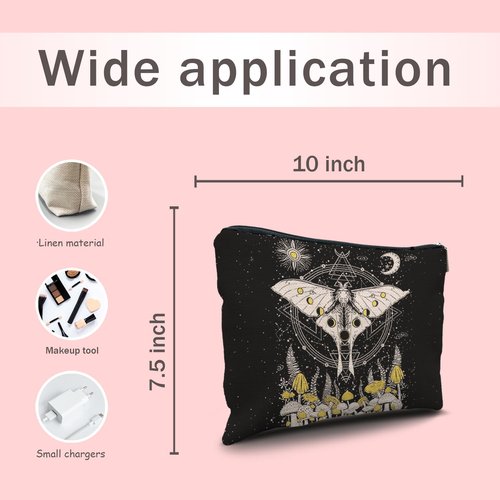Nogrit Celestial Moon Moth Mushroom Witchy Makeup Bag, Sun and Moon Gifts Cosmetic Bags for Women, Witchy Gifts for Women, Witch Stuff, Witchcraft Gifts Small Makeup Cosmetic Bag for Purse