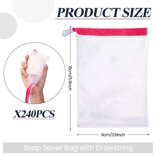 Hushee 240 Pcs Soap Bag Bubble Mesh Bags Exfoliating Soap Pouch with Drawstring for Foaming Drying Easy Bubble Store