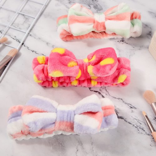 Tigeen 48 Pieces Spa Headband Bulk, Headband for Washing Face, Coral Fleece Bow Hair Band, Skincare Hair Band for Women Shower Cosmetic Facial Makeup Mask, 24 Styles