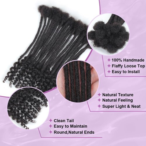 Vecago 8 inch 30 Strands Loc Extensions Human Hair Curly Ends, 0.4cm Width Soft Human Hair Dreadlock Extensions Shoulder Curly Dreads Locs Hair(1b)