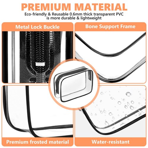 AURUZA Clear Makeup Bag,Portable Travel Toiletry Bags with Zipper, TSA Approved Clear Organizer Bags, PVC Cosmetic Pouch for Airport Airline Compliant