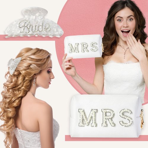 VivaJoy Bride To Be Gifts - Bridal Shower Gifts & Wedding Gifts for Bride - Gift Set: Makeup Bag, Slippers, Hair Clip - Perfect Bride Gifts