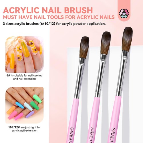 SAVILAND Acrylic Nail Set – 10 Colors Glitter Nudes Acrylic Powder and Acrylic Liquid Acrylic Nail Brushes Nail From Dappen Dish Cuticle Oil Manicure Tools for Acrylic Application at Home & Salon Use