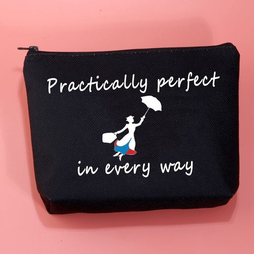 JXGZSO Mary Quote Makeup Bag Zipper Bag Practically Perfect in Every Way Movie Inspired Gift (ractically perfect in every way black)