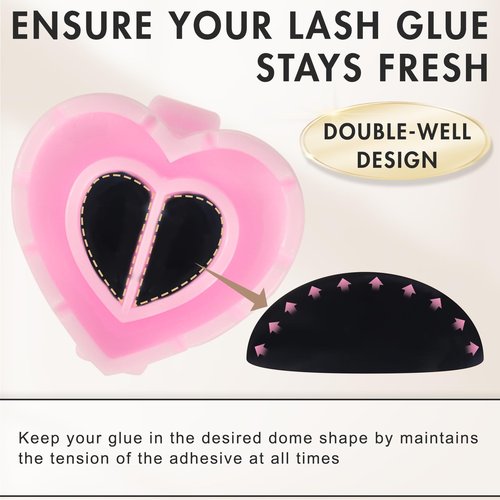 Embagol 100 PCS Glue Rings for Eyelash Extensions Disposable Lovely Heart Blossom Cups Makeup Plastic Nail Art Supplies - Pink