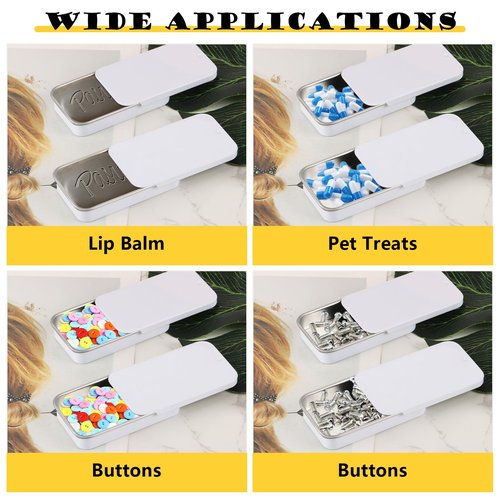 YAYODS 100 Pack Mini Tin Box Small Tin Containers with Slide Top Lids, Empty Mini Metal Tins with Lids for Storage Candies, Jewelry, Crafts, Pills, 2.36 X 1.3 X 0.4 (White)