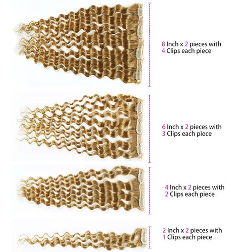 Curly Clip in Hair Extensions Real Human Hair 16inch 100g Invisible & Seamless 100% Brazilian Remy Human Extension Deep Wave Clip ins Extensions Double Weft 8 PCS with 20 Clips #27 Honey Blonde