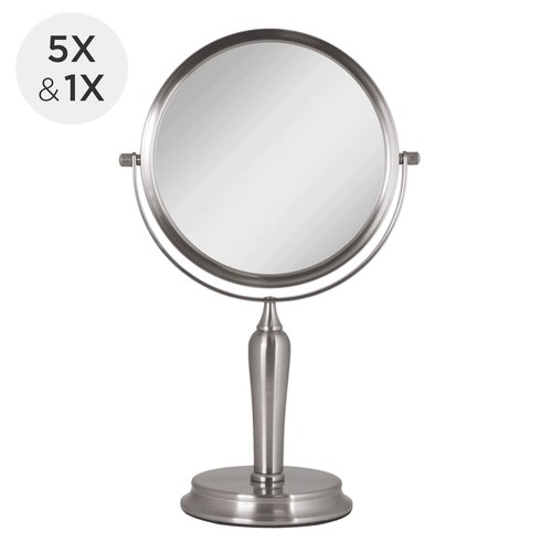 Zadro Anaheim 8.75” Round Non-Lighted Makeup Mirror 5X 1X Magnifying Makeup Mirrors Rotating Head Makeup Mirror for Desk