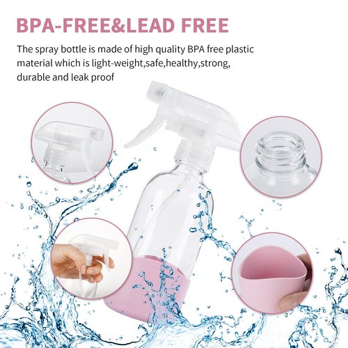 HOMBYS 8 Oz Empty Clear Glass Spray Bottles with Silicone Sleeve Protection Refillable Containers for Cleaning Solutions, Essential Oils, Misting Plants - Quality Sprayer - 3 Pack Boston Bottles