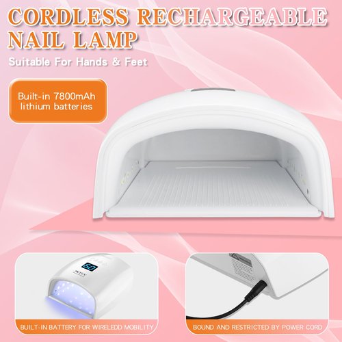 Rechargeable Faster Drying UV LED Nail Lamp, LED Nail Dryer Gel Polish Light Nail Polish Curing LED Nail Dryer Automatic Sensor Professional Nail Light Suitable for Fingernails and Toenails