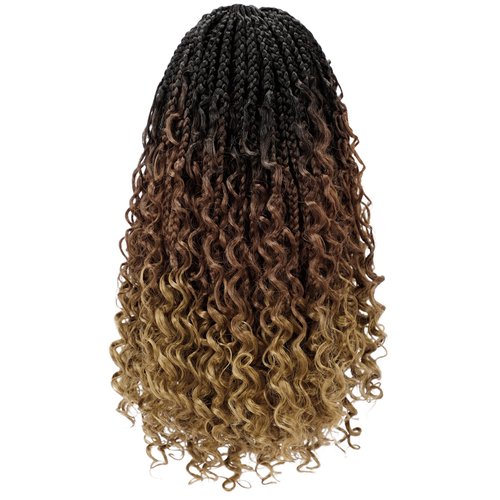Goddess Box Braids Crochet Hair 14 Inch 8 Packs Pre-looped Bohemian Crochet Boho Box Braids With Curly Ends 3X Crochet Braids Hair for Women Synthetic Braiding Hair (14 inch, T1B/30/27)