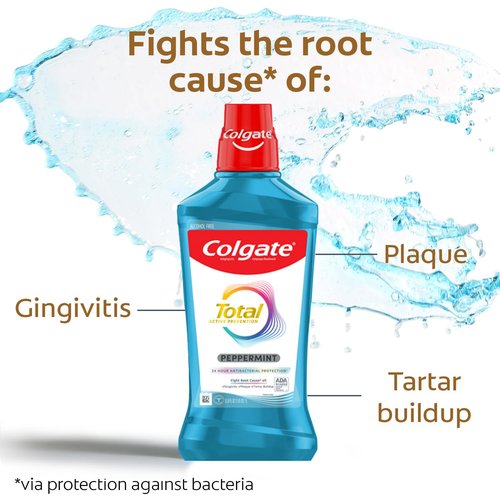 Colgate Total Pro-Shield Alcohol Free Mouthwash, Antibacterial Formula, Peppermint - 500 mL, 16.9 fluid ounce (6 Pack)