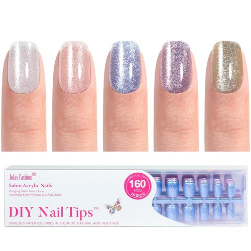 Jofay Fashion Press On Nails - Short Square Nails, 160Pcs Acrylic Nails, Flash 03