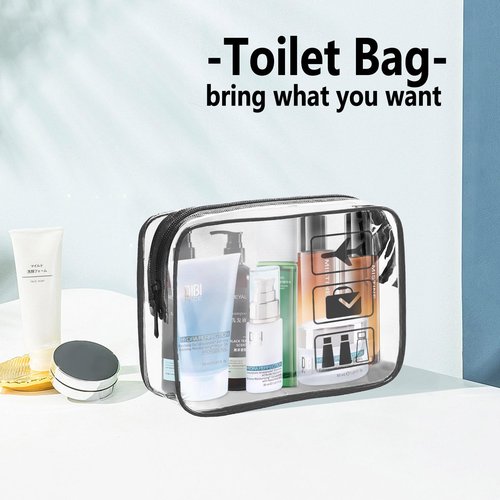 TREALDATE Clear Makeup Bags TSA Approved Toiletry Bag-6Pack，Clear TravelBags for Toiletries, Carry on Airport Airline Compliant Bag,Black
