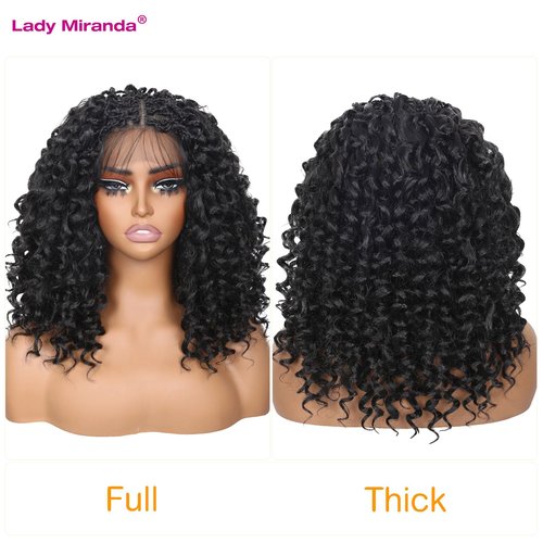 Lady Miranda Double Full Lace Braided Wigs for Black Women 12 Inch Curly Wigs Lightweight Knotless GoGo Curl Wig Synthetic Braided Wigs with Natural Bouncy Curl (Natural Black,12 Inch)