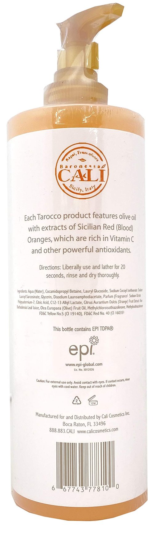 Baronessa Cali Tarocco Sicilian Blood Red Orange Hand Wash - Clean, Refreshing, Invigorating - 16 Fluid Ounce