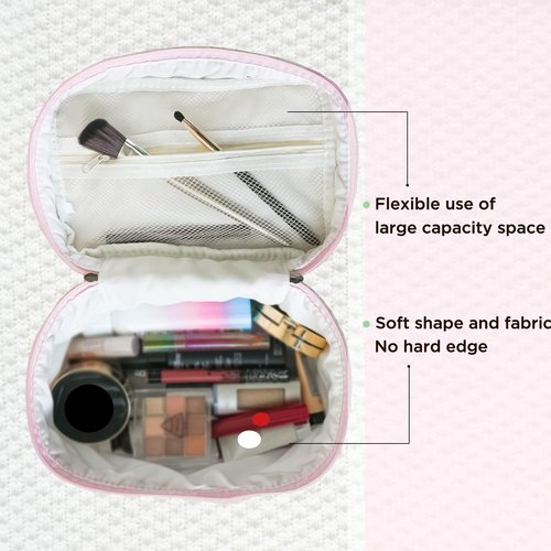 Sminra Makeup Bag Large Travel Quilted Cosmetic Makeup Bag Organizer, Floral Cotton Coquette Aesthetic Toiletry Bag for Women Girls (Pink Floral-L)