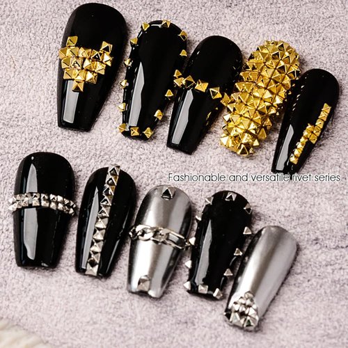 Cagzzee Metal Nail Studs Art - Punk Nail Studs Charms - 3D Gothic Nail Charms Studs, Cone Studs Nail Charms, Silver and Gold Cone Spike Studs Nail Art Tiny Stick, Medium, LJJ-CAGZZEE-0225c