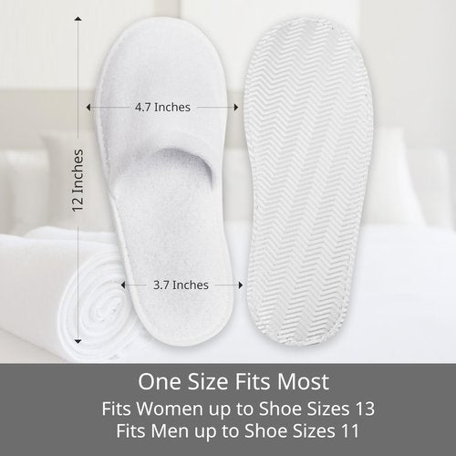 Hotel Spa Slippers 12 Pairs Bulk Disposable Non Slip Travel Closed Toe Guest Unisex (White (12-Pairs), US Footwear Size System, Adult, Women, Alpha, Wide, One Size)