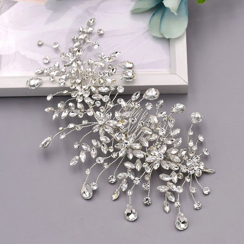 wedding tiara bridal hair piece silver rhinestone hair accessory for ladies,Rhinestone Bridal Bridesmaid Hair Comb Accessories (Silver One on the Left)