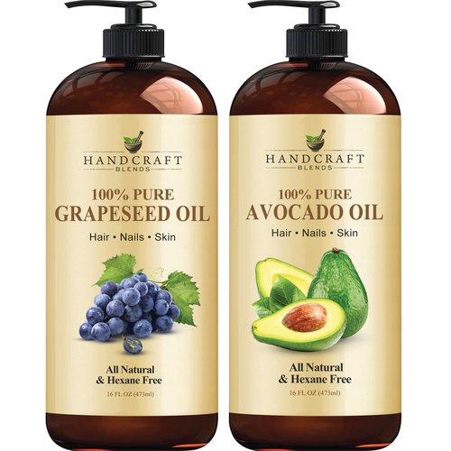 Handcraft Blends Grapeseed Oil Avocado Oil - 100% Pure and Natural - Premium Therapeutic Grade Carrier Oil for Aromatherapy, Massage, Moisturizing Skin and Hair - 16 fl. oz