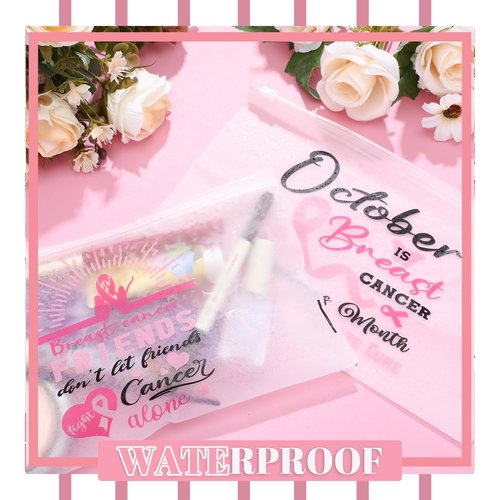 Aliceset 150 Pcs Breast Cancer Awareness Makeup Bags Pink Ribbon Cosmetic Pouches Travel Zipper Toiletry Bag Waterproof Survivor Gifts for Women Public Event Charity Recognition