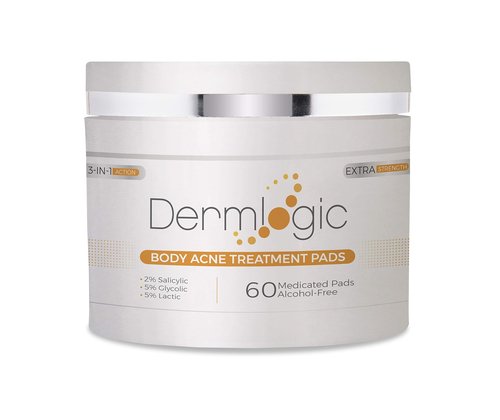 Dermlogic Acne Treatment Pads-Contains Glycolic, Lactic, Salicylic Acid. Eliminates Oily Skin, Clogged Pores & Cystic Breakouts. Removes Dark Spots, Whitehead & Blackhead Pimples for Face & Body.