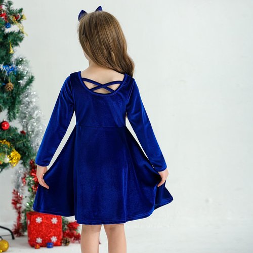 Weixinbuy Toddler Girl Fall Winter Clothes Outfit Baby Girl Velvet Twirl Dress Long Sleeve Pocket Swing Party Dress for Girl