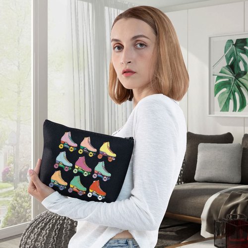 WZMPA Roller Skater Cosmetic Makeup Bag Roller Skating Lover Gifts Roller Gil Gift Roller Skate Sport Zipper Pouch Bag (Roller Skater BL)