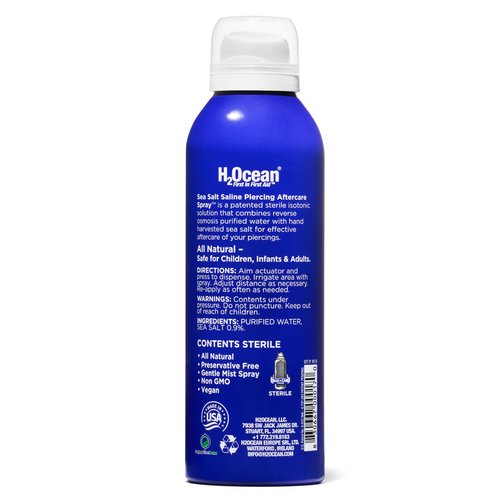 H2Ocean Sea Salt Body Piercing Spray - Saline Piercing Spray for Piercings & Body Modifications - Drug-, Preservative- & GMO-Free Vegan Piercing Aftercare - 6 oz (Pack of 2)