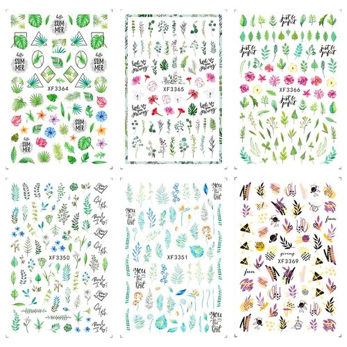 12 Sheets Summer Leaf Nail Art Stickers 3D Self-Adhesive Nail Decals Nail Art Supplies Palm Leaves Clover Nail Design for Women Manicure Nail Decorations Accessories
