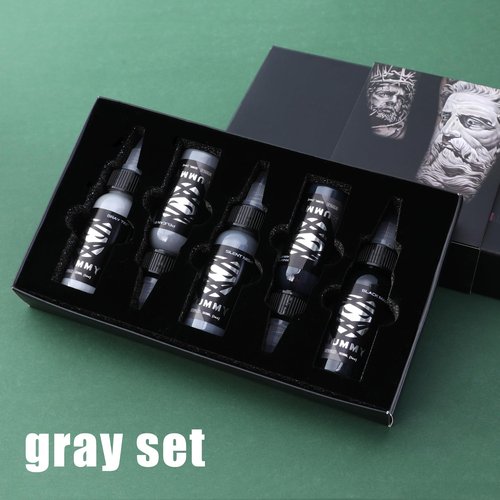 Mummy USA Custom Tattoo Ink Color Gray Set Evenly Long Lasting Vibrant and Bright, No Irritation Set 1 oz Bottles