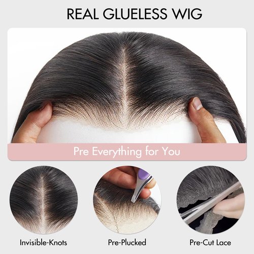 ZHENGON Bob Glueless Wigs Human Hair Pre Plucked Pre Cut 6x4 HD Transparent Lace Front Wigs Human Hair 150% Density Wear and Go Short Straight Wigs for Black Women No Glue Lace Closure Wigs 12 Inch