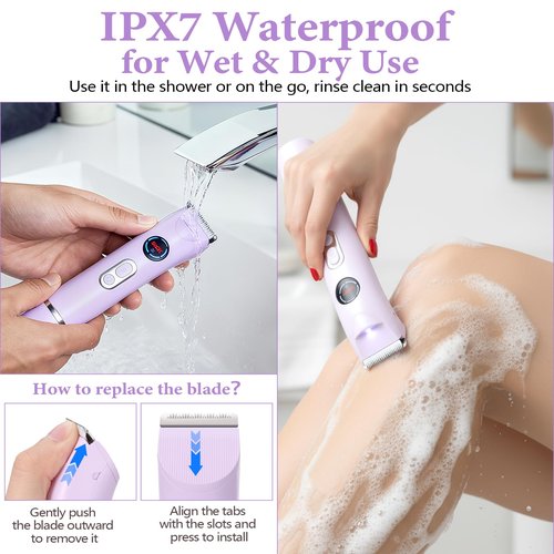 4-in-1 Bikini Trimmer for Women, 12,000 RPM Painless Electric Shaver for Women Pubic Hair Removal, IPX7 Waterproof with LED Light, Cordless Body Hair Trimmer for Bikini Area, Face, Arms & Legs