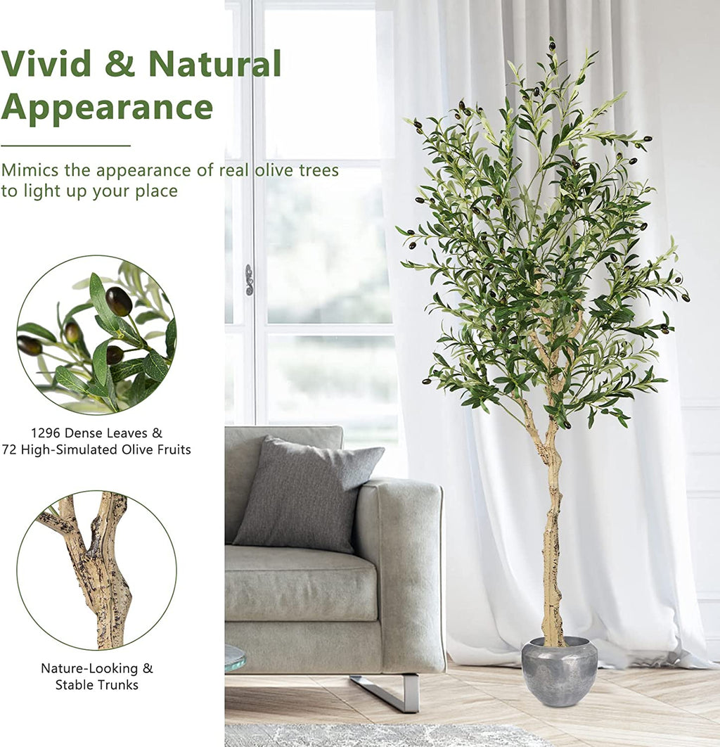 2 Pieces Artificial Olive Tree in Cement Pots - 6 Feet Tall, Realistic Indoor Outdoor Decor