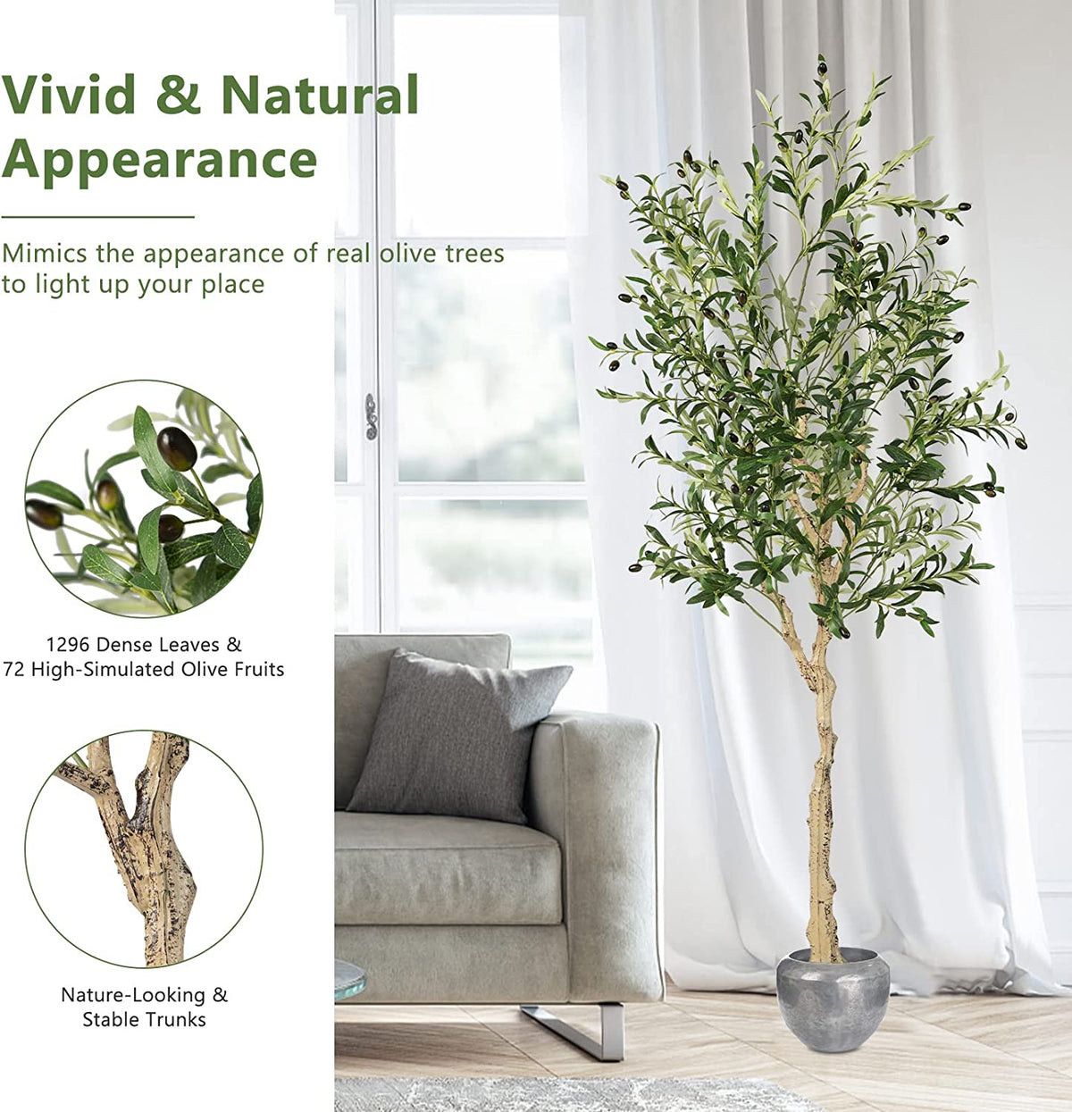 2 Pieces Artificial Olive Tree in Cement Pots - 6 Feet Tall, Realistic Indoor Outdoor Decor