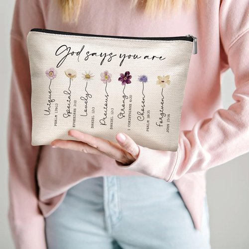 God Says You Are Cosmetic Bag, Inspirational Bible Verse Makeup Bag for Women, Floral Bible Verse Makeup Case, Sister Gifts, Friend Gifts, Affirmations Gifts, Christian Gifts, Birthday Gifts for Women