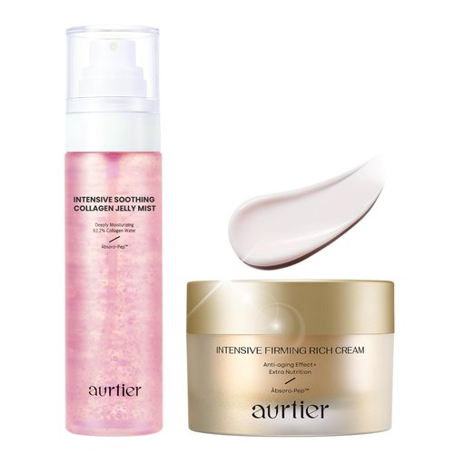 Aurtier Collagen Mist & Collagen Boosting Peptide Cream Set – Korean Skincare for Deep Hydration,Firming,Plumping, and Radiant Glass Skin Glow, Anti-Aging Moisturizer 1.69 oz & Jelly Mist 3.38 fl.oz