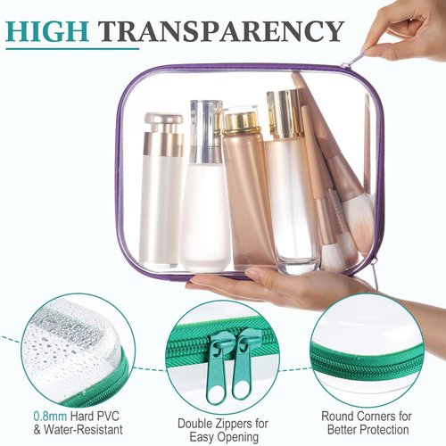 Sanwuta 6 Pcs Clear Hard Zipper Case Pencil Pouches Hard Plastic Zipper Pouches Makeup Bag Transparent Cases for Snacks Plastic Storage Organizer Box for Travel