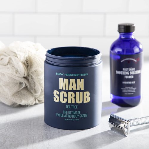 Body Prescriptions Men’s Exfoliating Body Scrub – Ultimate Skin Cleansing Wash in Jar with Twist-Top Lid, For All Skin Types, 21 Ounce (Pack of 2), Tea Tree