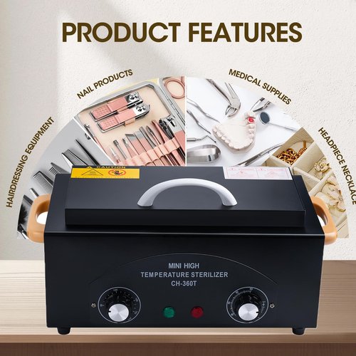 LXIANGN High Temperature Cleaning Box 300W 1.5L with Timer Dry Heat Sterilization Cabinet Equipment with Stainless Tray For Nail Tool Spa Pedicure Hairdressing Metal Tools with Handle (Black)