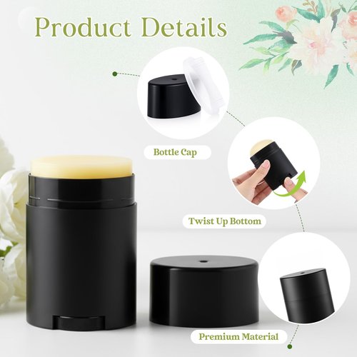 Teenyyou 30 Pack 30ml/1oz Empty Deodorant Containers, Bottom Filling, Black Plastic Oval Refillable Deodorant Containers Twist up Oval Lip Balm Tube for DIY Deodorants Lipstick Crayon Lotion