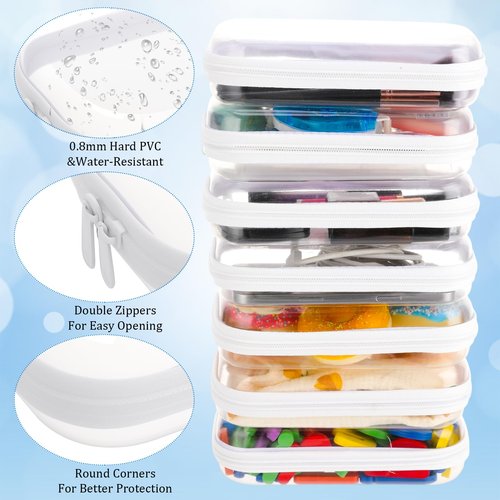 Hokoad 8Pcs Clear Hard Shell Zipper Case, Transparent Hard Plastic Zipper Pouches, Portable Travel Storage Organizer Bins, Hard Plastic Case for Toy Cosmetics Snacks Toiletry (S: 7.8 x 4.3 x 2 Inch)