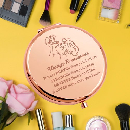 KEYCHIN Lady Dog Pocket Mirror Tramp Dog Fans Gifts You are Braver Stronger Smarter Than You Think Lady Tramp Couple Compact Mirror (Lady Dog-RG)