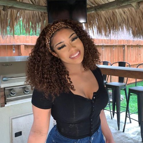 Punmasa Headband Wig Human Hair Deep Wave Chocolate Brown Headband Wigs for black women Glueless Wigs Human Hair Machine Made 150% Density headband wig human hair with Headbands (12Inch)
