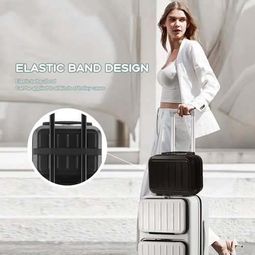 HAHONIA Travel Beauty Case Makeup Travel Case Hard case Material Hard Shell Cosmetic Organizer Bag with Elastic Band and Soft Handle Travel Bag for Toiletry Portable Mini ABS Carrying Suitcase