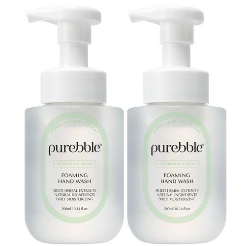 PUREBBLE Refreshing Green Foaming Hand Wash with Hyaluronic Acid, Earthy Scent | Gentle |Botanical Ingredients | Cruelty Free, Sulfate Free | 2 Pack